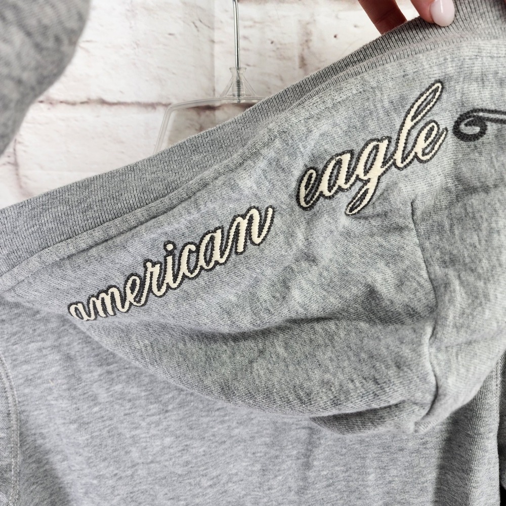 Vintage Y2K American Eagle Sweater Small Preppy V Neck Hood Bella Layering Gray - Picture 9 of 10
